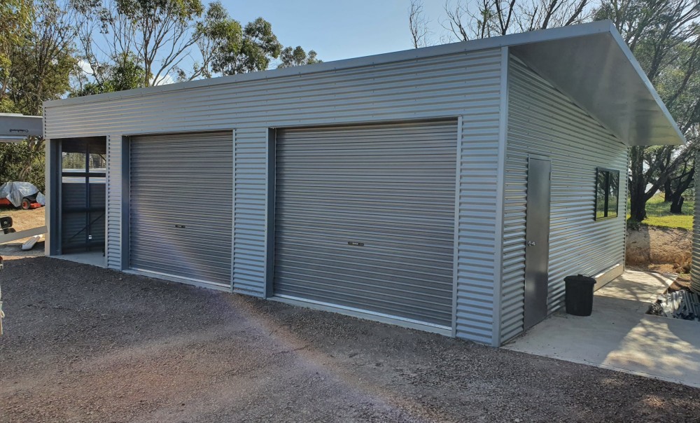 Grey 3 door garage built by Aussie Made Sheds